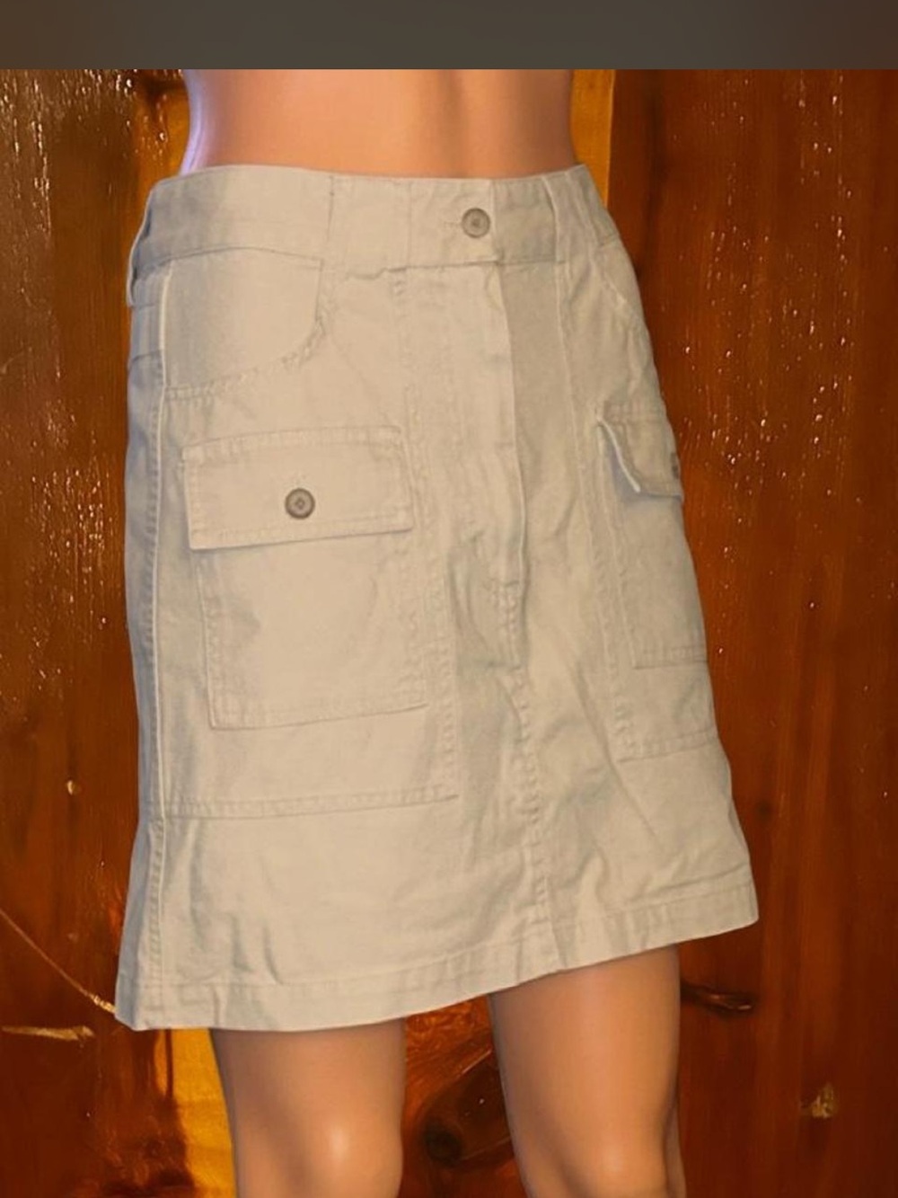 Light Beige Cargo Mini Skirt with Buttoned Pockets
